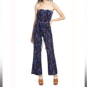 Open Edit velour strapless jumpsuit